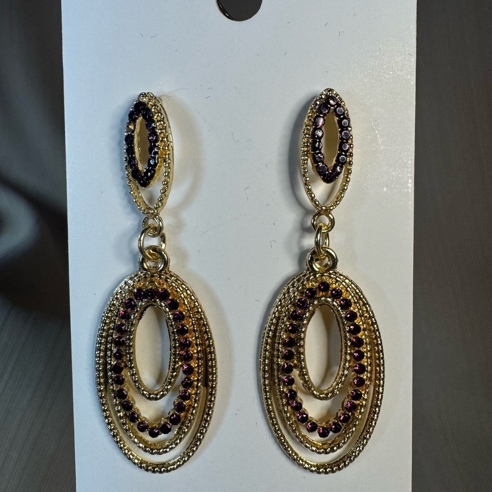 D’Bello Elegant Gold and Purple Dangle Earrings
